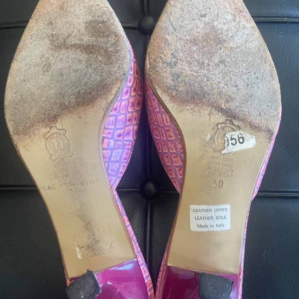 Pink Croc-Embossed Mule Heels - Picture 4 of 8
